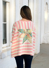 Load image into Gallery viewer, BlueVelvet Oversized Contrasting Stripe Top with Flower Patch in Pink-White