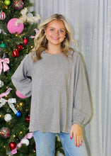 Load image into Gallery viewer, Doe & Rae Contrasting Ribbed and Striped Top in Grey/Charcoal