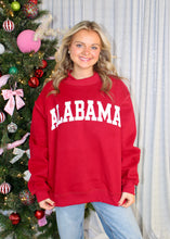 Load image into Gallery viewer, BucketList Graphic Print Sweatshirt "ALABAMA" with Reversible "AL" Print in Crimson