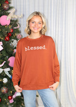 Load image into Gallery viewer, Sew in Love Graphic Knit Print blessed. Top in Rust