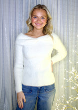 Load image into Gallery viewer, Sunday Edition Twisted Off the Shoulder Fuzzy Sweater in Cream