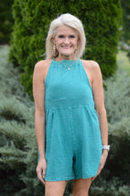Load image into Gallery viewer, Easel Mineral Washed Short Gauze Romper in Atlantis Green Romper Easel