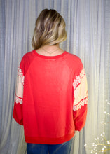 Load image into Gallery viewer, J.nna Mineral Washed Lace Trimmed Positive Lettering Front Sweatshirt in Crimson Red