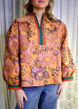 Load image into Gallery viewer, Jodifl Standing Neck Textured Floral Top in Pumpkin