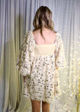 Load image into Gallery viewer, Listicle Eyelash Fringe Sequin Mini Dress in Champagne