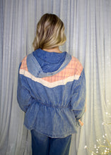 Load image into Gallery viewer, J.nna Plaid and Denim Color Block Jacket with Lace Trim in Brown Denim