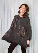 Load image into Gallery viewer, BlueVelvet OVERSIZED Top with Leopard Ribbon Bow Patches in Black
