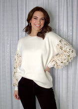 Load image into Gallery viewer, FATE Knit Sweater with Sequin and Faux Feather Sleeves in Cream