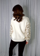 Load image into Gallery viewer, FATE Knit Sweater with Sequin and Faux Feather Sleeves in Cream