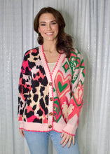 Load image into Gallery viewer, FATE Mixed Pattern Knit Cardigan with Scalloped Edge Details in Pink Multi