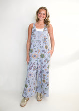 Load image into Gallery viewer, Easel Signature Floral Print Terry Knit Jumpsuit in Washed Denim