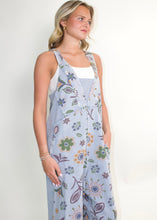Load image into Gallery viewer, Easel Signature Floral Print Terry Knit Jumpsuit in Washed Denim