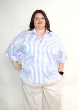 Load image into Gallery viewer, STITCH & Co. Vertical Stripe Poplin Top in Blue Stripe