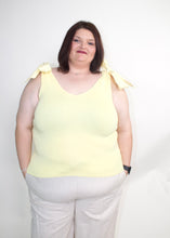 Load image into Gallery viewer, STITCH & Co. Woven Knit Ribbed Top with Bow Detail in Baby Yellow