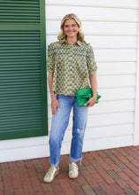 Load image into Gallery viewer, FATE Floral Print Top with Contrasting Piping Accent in Teal Green Multi