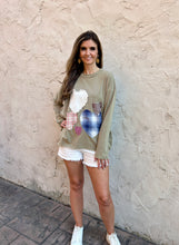 Load image into Gallery viewer, Easel OVERSIZED Heart Patched Knit Top in Faded Olive