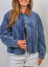 Load image into Gallery viewer, J.nna Washed Corduroy Jacket with Faux Leather Collar in Ash Navy