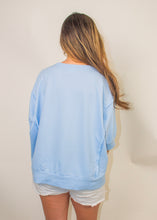 Load image into Gallery viewer, BiBi Americana Patched Front French Terry Top in Light Blue