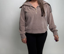 Load image into Gallery viewer, White Birch High Neck Half Zip Up Pullover Top in Mocha