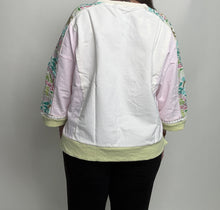 Load image into Gallery viewer, Easel Color Block Soft Washed Terry Knit Top in Vanilla Rose
