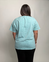 Load image into Gallery viewer, J.Her Mineral Washed Peace Sign Patched Top in Tiffany Blue