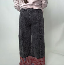 Load image into Gallery viewer, J.Her Mineral Washed Boho Pants with Paisley Print Details in Ashed Black