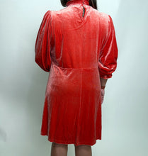 Load image into Gallery viewer, Easel Long Sleeve Mock Neck Velvet Dress in Coral Peach