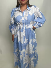 Load image into Gallery viewer, Entro Large Floral Print Maxi Dress with Scalloped Lace Trim in Blue