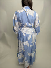 Load image into Gallery viewer, Entro Large Floral Print Maxi Dress with Scalloped Lace Trim in Blue
