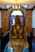 Load image into Gallery viewer, POL Vintage Romance Mixed Media Lace Jacket in Denim