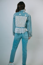 Load image into Gallery viewer, POL Woven Denim Jacket with Lace Beaded Sequin Appliques in Denim