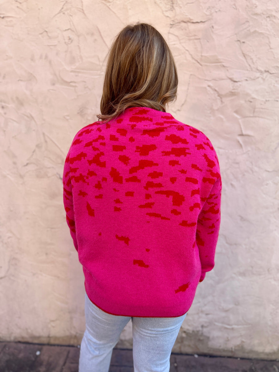 Jodifl Abstract Print Mock Neck Sweater in Hot Pink/Red – June Adel