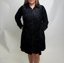 Load image into Gallery viewer, Jodifl Textured Abstract Print Velvet Dress in Black