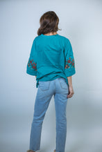 Load image into Gallery viewer, Oddi Floral Embroidered Knit Top in Seafoam
