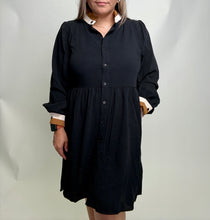 Load image into Gallery viewer, Jodifl Solid Color Mini Dress with Contrasting Color Striped Trim in Black