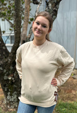 Load image into Gallery viewer, Embroidered Side Hem Football Coquette Bow Sweatshirt in Sand