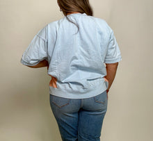 Load image into Gallery viewer, Easel Mineral Washed Color Block Flower Patched Top in Sky Blue
