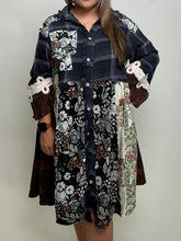 Load image into Gallery viewer, POL Knee Length Mixed Print Patchwork Top in Charcoal Multi