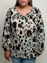 Load image into Gallery viewer, Sew in Love Tie Dye and Animal Print Knit Top in Teal/Brown