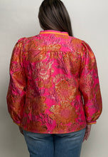Load image into Gallery viewer, Jodifl Standing Neck Textured Floral Top in Neon Pink