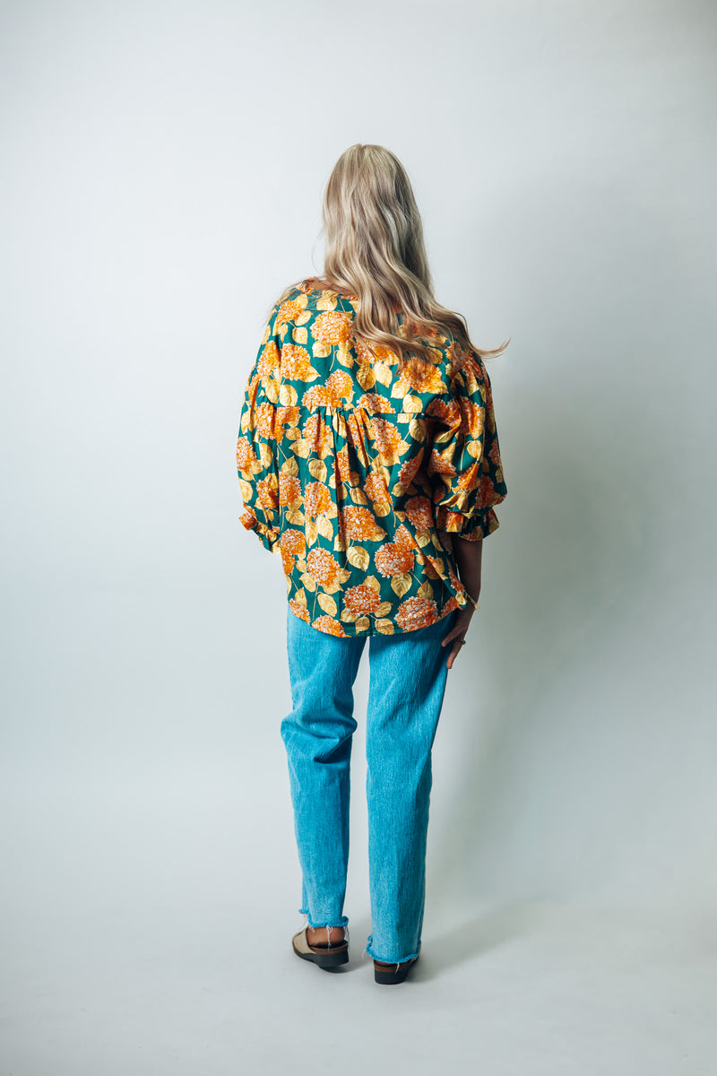 BiBi Botanical Floral Print Top in Forest Green/Coral – June Adel