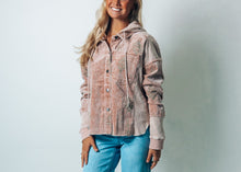 Load image into Gallery viewer, Mystree Mineral Washed Mixed Media with Floral Embroidery Hooded Jacket in Washed Rose