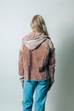 Load image into Gallery viewer, Mystree Mineral Washed Mixed Media with Floral Embroidery Hooded Jacket in Washed Rose