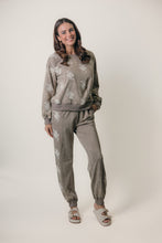 Load image into Gallery viewer, Mystree Mineral Washed Sweatshirt with Floral Embroidery in Washed Stone