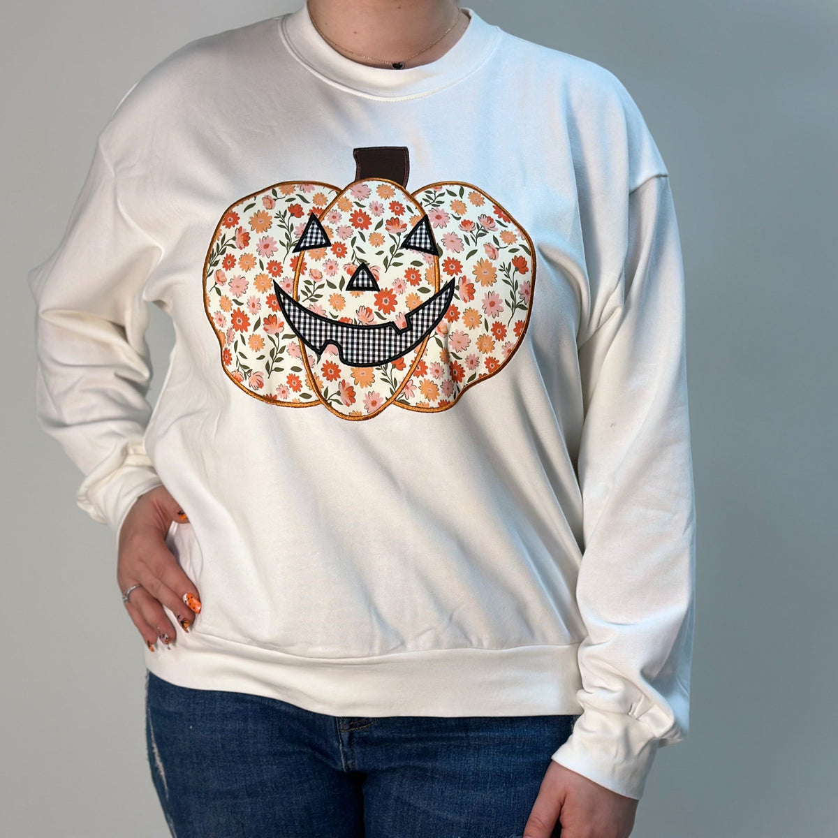 Main Strip Floral Print Pumpkin Patch Lightweight Sweatshirt in