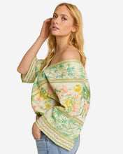 Load image into Gallery viewer, Mystree Border Print Front Wrap Kimono Top in Light Green Mix