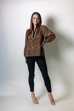 Load image into Gallery viewer, Jodifl Scallop Trim Knit and Lace Accent Leopard Corduroy Top in Taupe