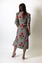 Load image into Gallery viewer, TCEC Contrasting Vertical Stripe and Floral Print Maxi Dress in Brown