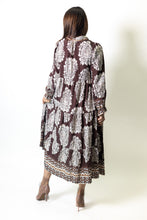 Load image into Gallery viewer, Umgee Paisley Print Tiered Midi Dress in Chocolate