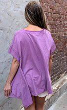 Load image into Gallery viewer, Easel Solid Color Top with Contrasting Print Details in Lilac